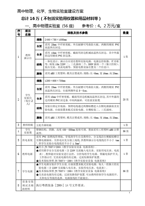 高中物理、化学、生物实验室建设方案