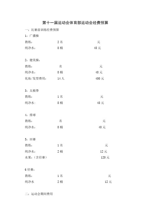 第十一届运动会体育部运动会经费预算