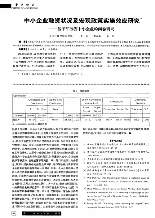 中小企业融资状况及宏观政策实施效应研究——基于江苏省中小企业的问卷调查