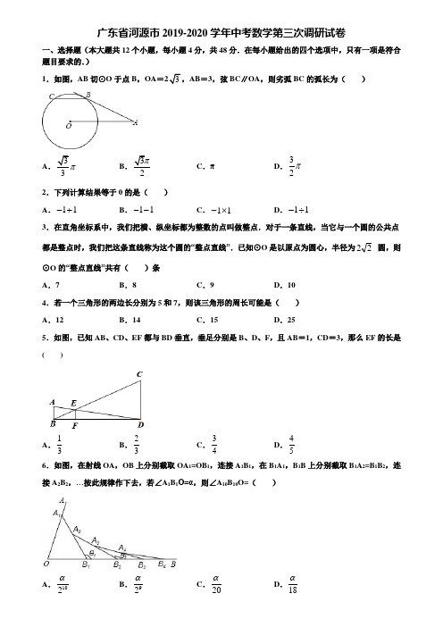 广东省河源市2019-2020学年中考数学第三次调研试卷含解析