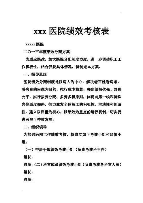 医院绩效考核表