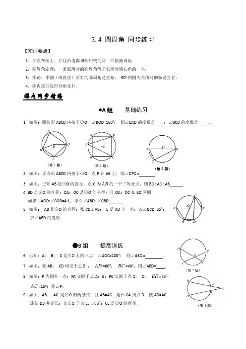 九年级数学上册3.4圆周角同步练习5