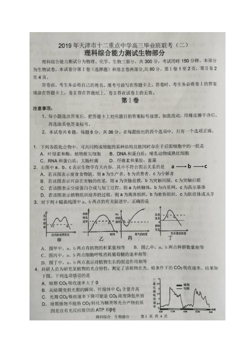 《权威》天津市十二重点中学2019届高三下学期毕业班联考(二)理科综合试题(图片版)