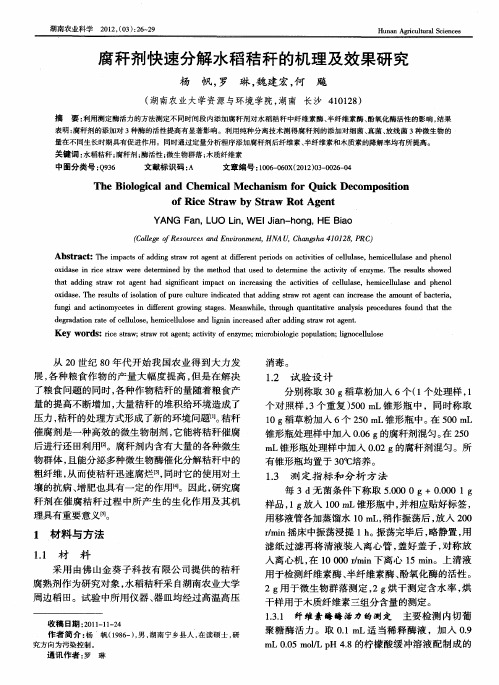 腐秆剂快速分解水稻秸秆的机理及效果研究