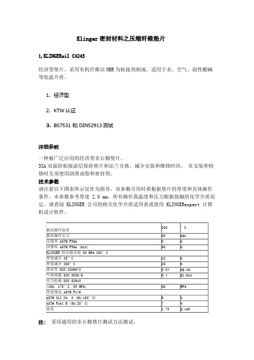 Klinger密封材料之压缩纤维垫片