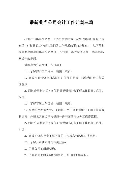 典当公司会计工作计划三篇