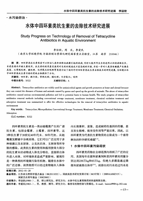水体中四环素类抗生素的去除技术研究进展