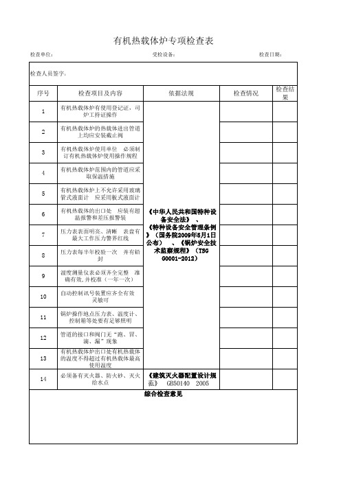 有机热载体炉检查表格