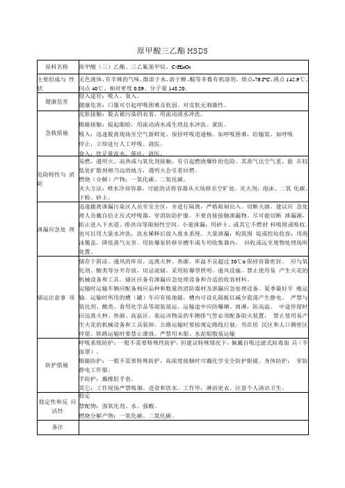 29 原甲酸(三)乙酯MSDS