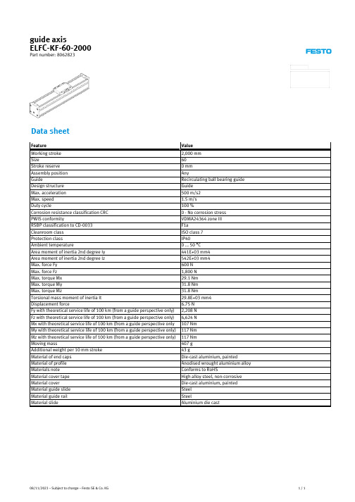 Festo ELFC-KF-60-2000 线性滑动轨迹导轨说明书