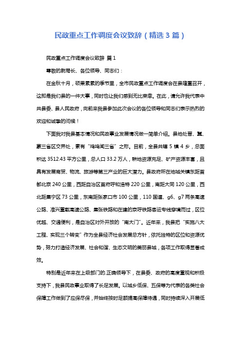 民政重点工作调度会议致辞(精选3篇)