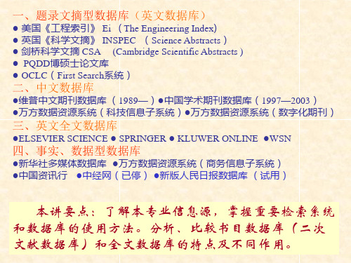 国外著名检索系统和数据库中文专业数据库