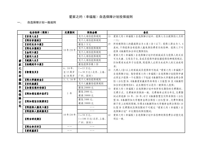 爱家之约(幸福版)自选保障计划投保规则