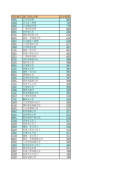 北大纵横—东华工程—排序东华岗位评价总分一览表