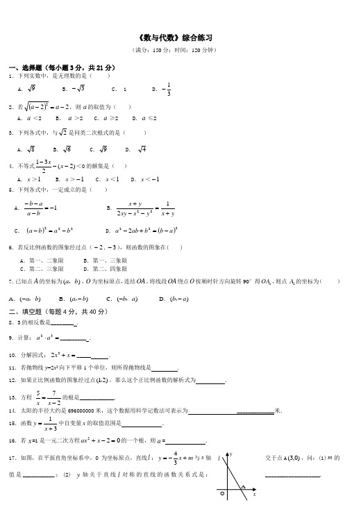 2006年泉州市中考数学模拟卷(课改卷)