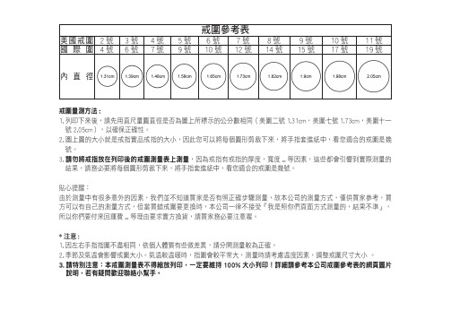 戒围参考表