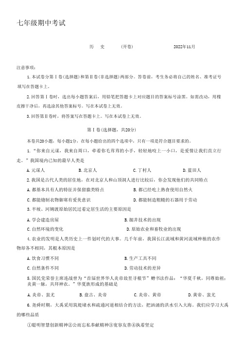 河南省濮阳市濮阳县2022-2023学年七年级上学期期中考试历史试题(含答案)