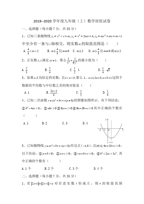 2019--2020学年度九年级(上)数学培优试卷9