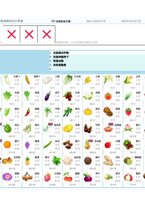 QQ农场动植物成熟时间计算器