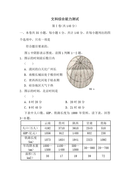 高考试题——文综(全国卷)