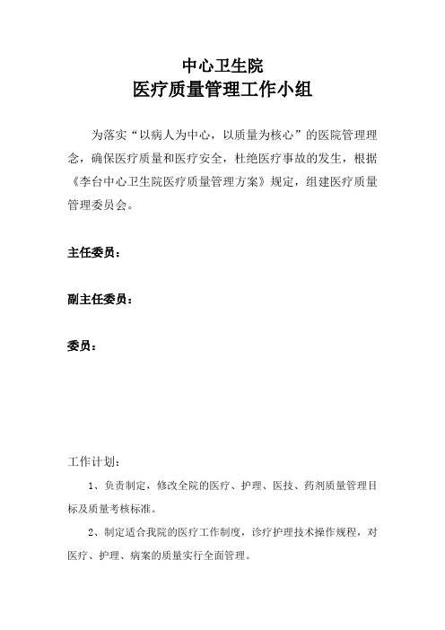 医疗质量管理工作小组