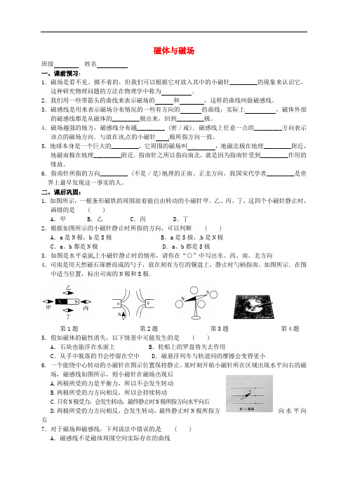 江苏省高邮市车逻初级中学九年级物理下册 16.1 磁体与磁场课后作业2(无答案) 苏科版