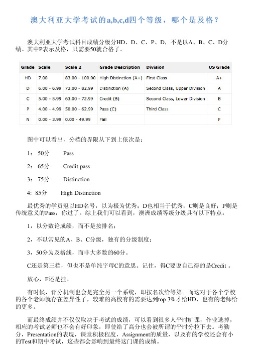 澳大利亚大学考试的abcd四个等级哪个是及格？