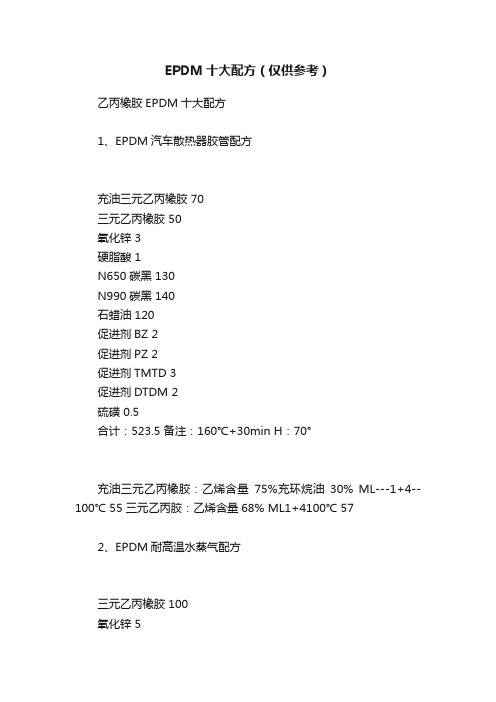 EPDM十大配方（仅供参考）