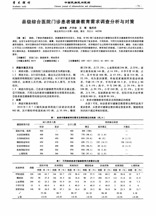 县级综合医院门诊患者健康教育需求调查分析与对策