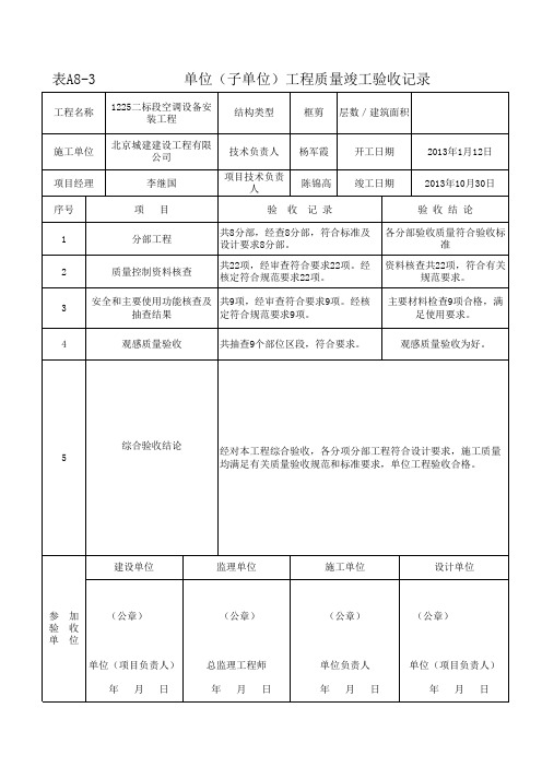 空调工程验收单