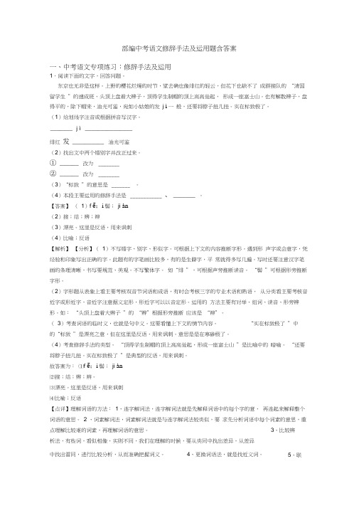 部编中考语文修辞手法及运用题含答案