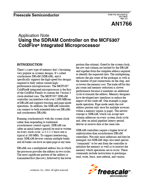 MCF5307 ColdFire集成微处理器的SDRAM控制器应用注意事项说明书
