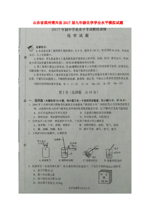 山东省滨州博兴县九年级化学学业水平模拟试题(扫描版)