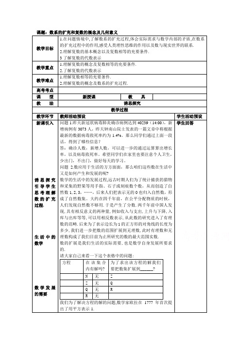 2021年高中数学新人教A版必修第二册 7.1复数的概念 教案