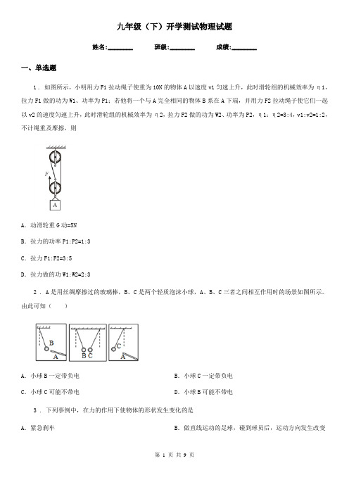 九年级(下)开学测试物理试题