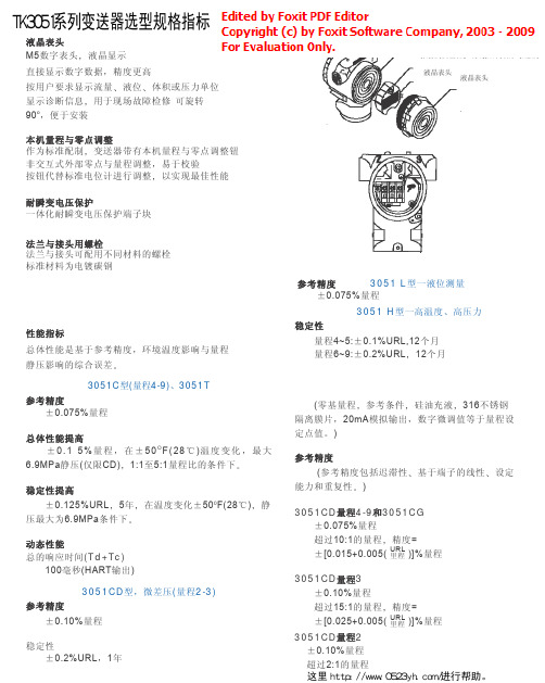 TK3051系列变送器选型规格指标