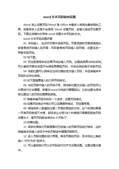 word文本页码如何设置