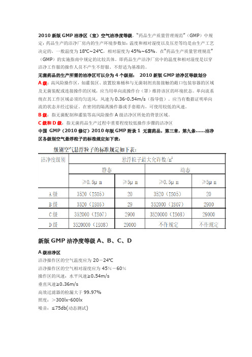 2010新版GMP洁净区(室)空气洁净度等级