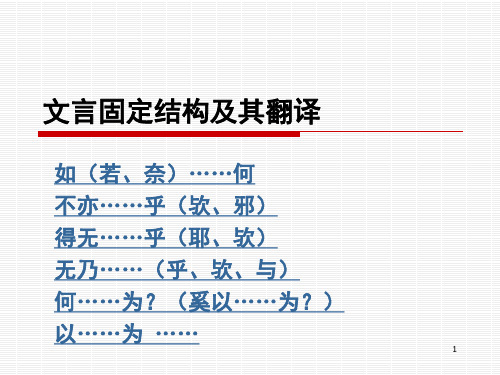 文言固定结构及其翻译PPT