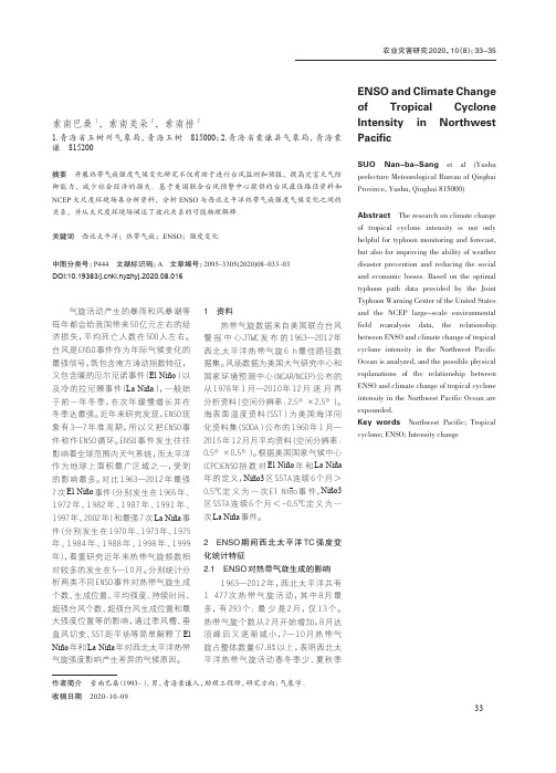 ENSO与西北太平洋热带气旋强度气候变化