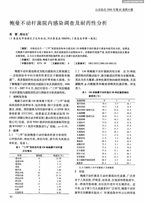 鲍曼不动杆菌院内感染调查及耐药性分析