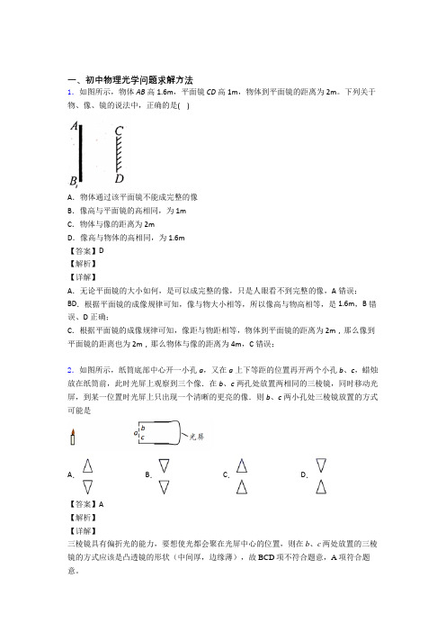 2020-2021全国各地中考模拟试卷物理分类：光学问题求解方法综合题汇编