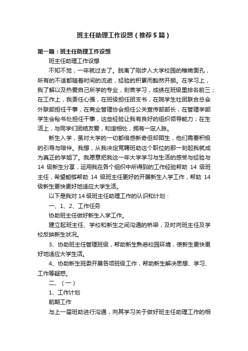 班主任助理工作设想（推荐5篇）