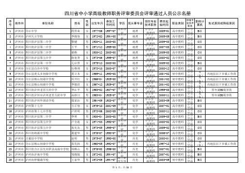 四川2013年教师高级评审通过人员