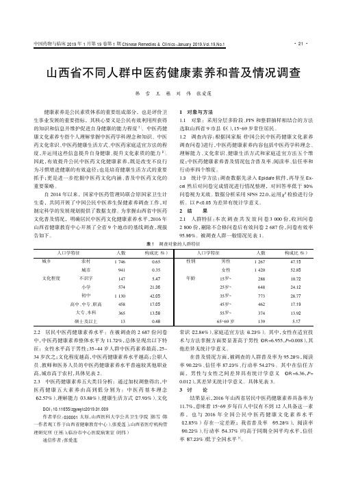 山西省不同人群中医药健康素养和普及情况调查