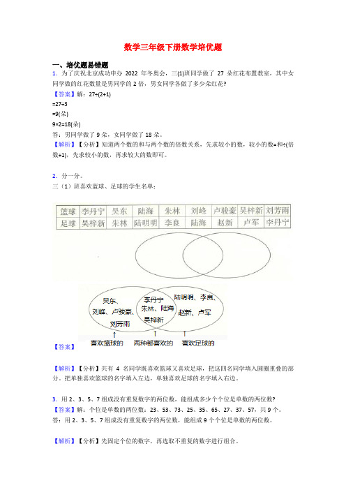 数学三年级下册数学培优题