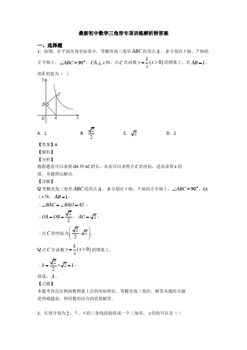 最新初中数学三角形专项训练解析附答案