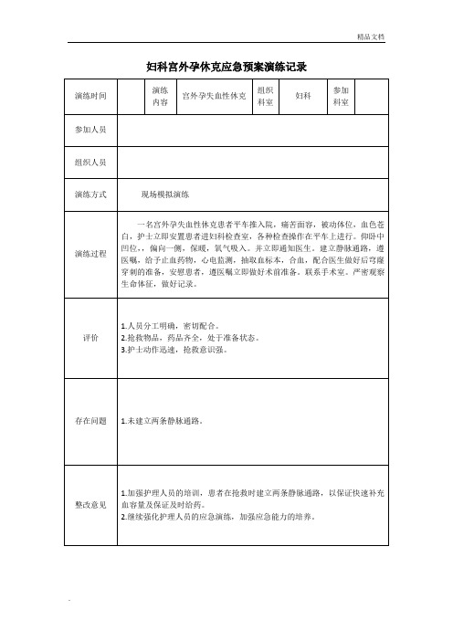 妇科宫外孕休克应急预案演练记录模板