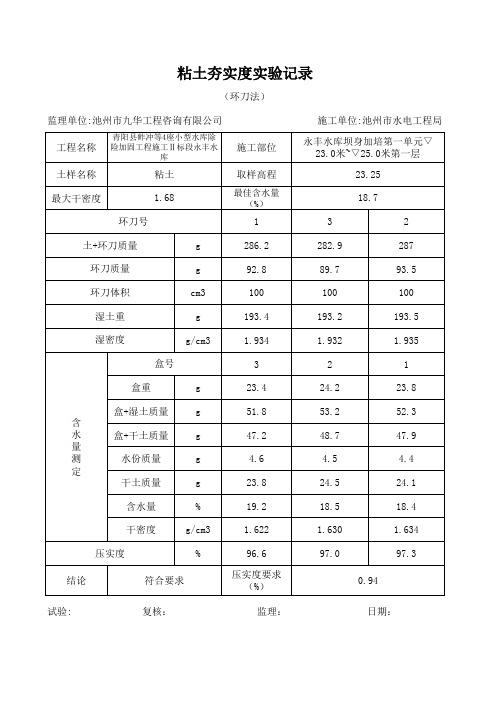 土料压实度试验表