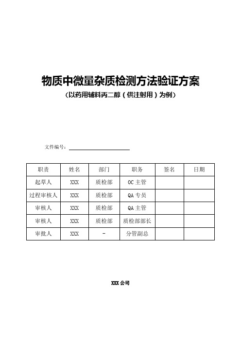 物质中微量杂质检测方法验证方案